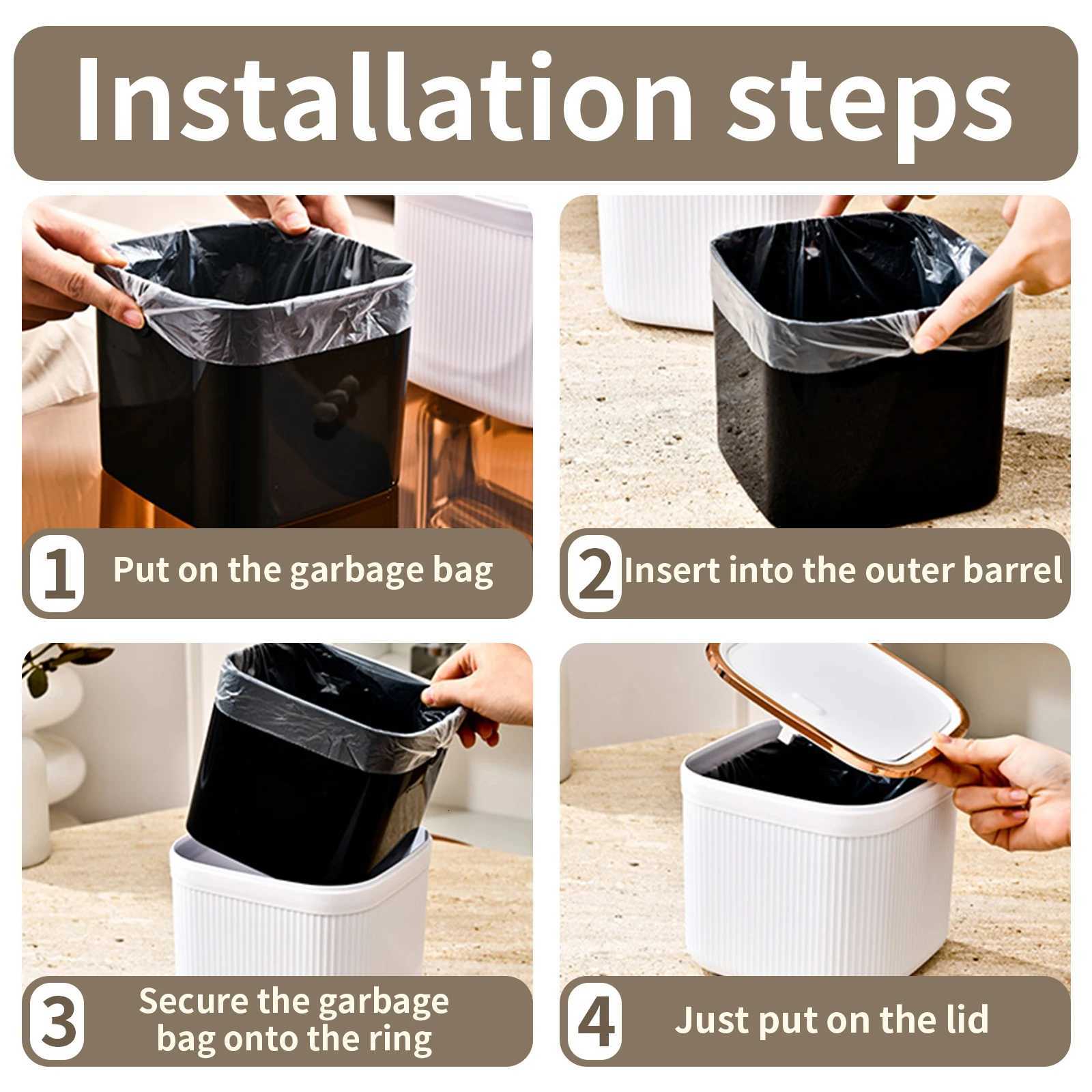 Press on desktop trash can rose gold edged office high aesthetic pop-up lid countertop trash can C251120