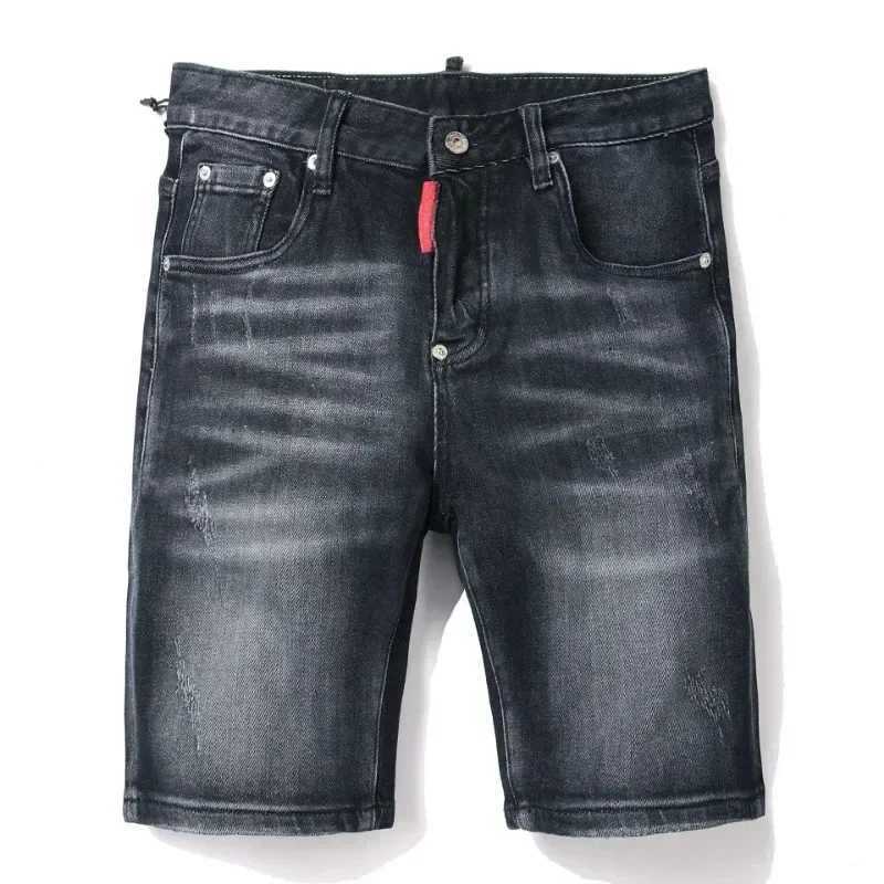 New summer Italian street style mens black denim shorts with high-quality elasticity suitable for tearing denim shorts size 42XJ250419