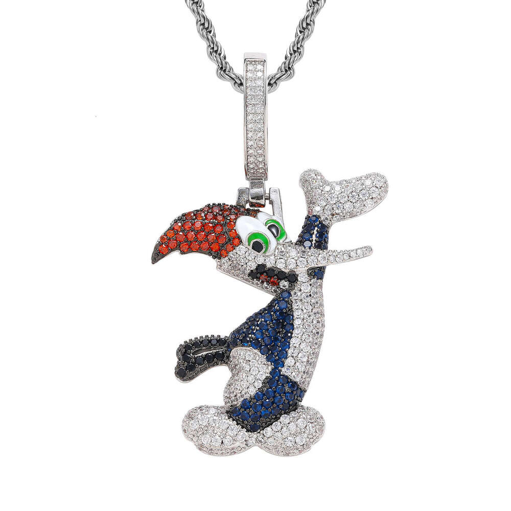 Luxury designer Cartoon Woodpecker Pendant Ice out VVS Moissanstone Hip Hop Men Women's necklace with free shipping