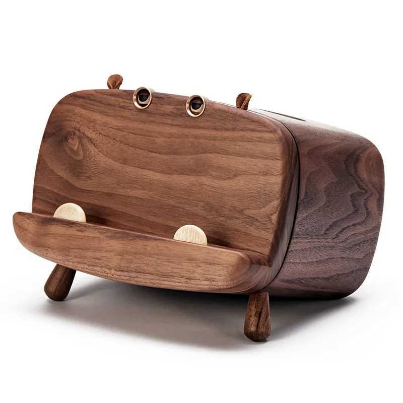 Light Luxury Solid Wood Hippopotamus Tissue Box Living Room Desktop Paper Box Mobile Phone Holder Creative Decorative Gift C251120