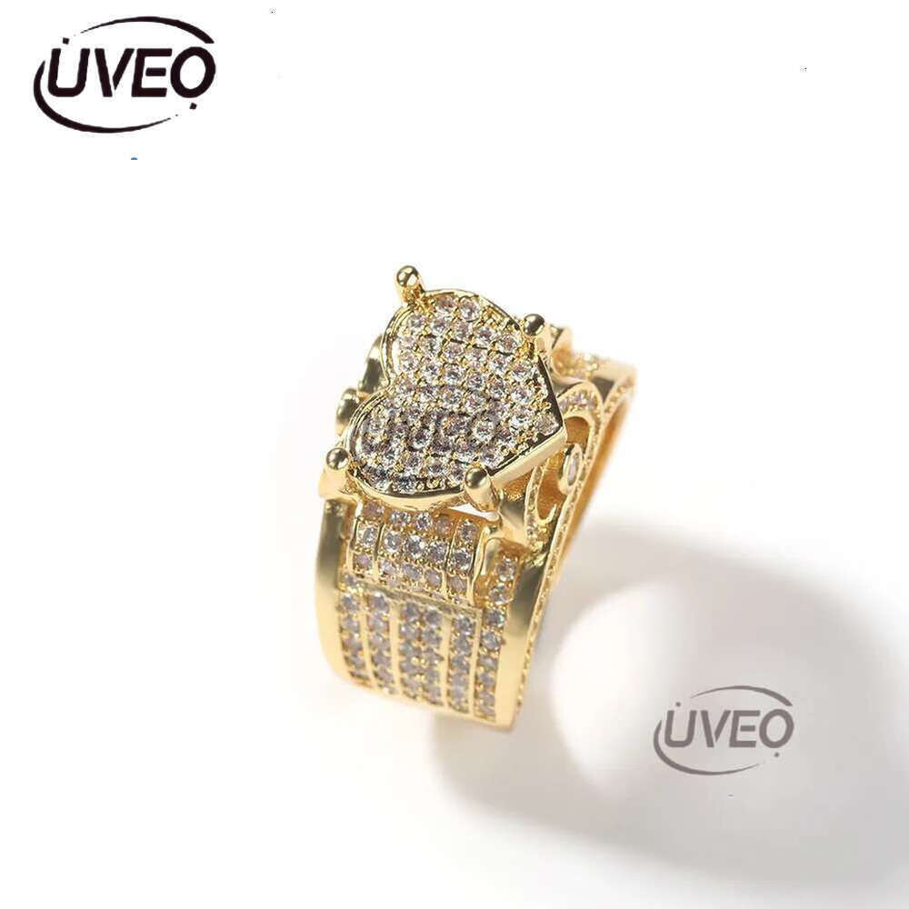Band Hip Hop Claw Setting 3A Cubic Zirconia Bg Ice Out Heart Rings for Men Women Unisex Rapper Jewelry Gift Drop 230826