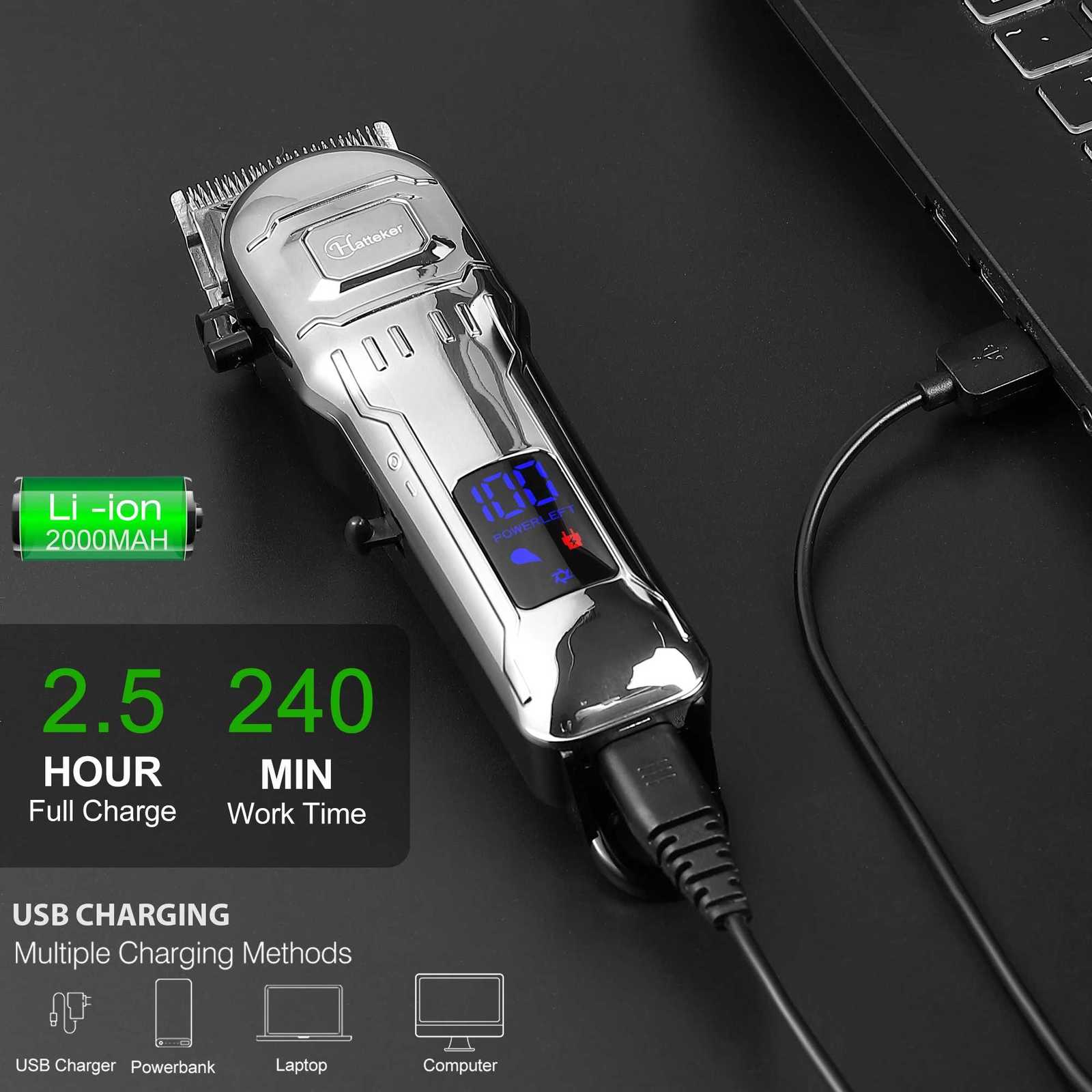 Hatteker Professional Electric Hair Clipper for Men USB Cordless Hair Trimmer Barber Machine with Hairdressing Cape SetT251120