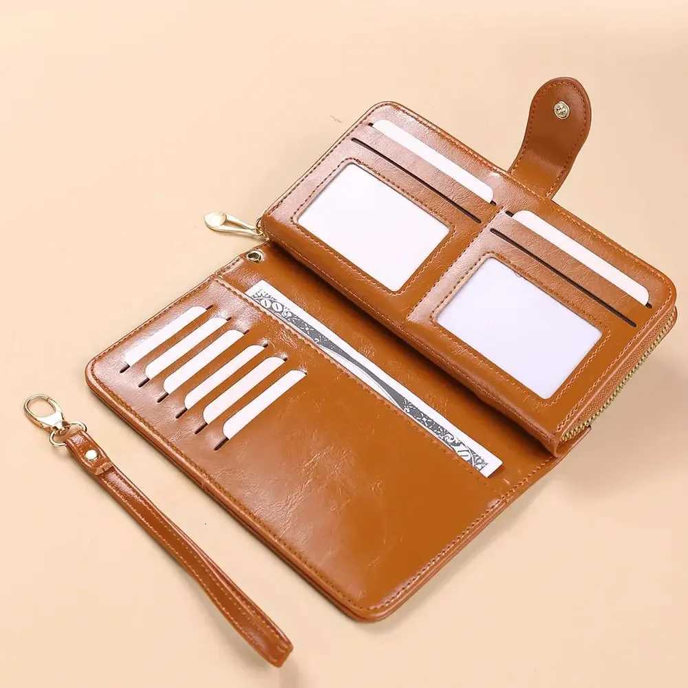 Womens Vintage Oil Wax PU Leather Clutch Wallet Female Large Capacity Phone Purse Ladies Wristband Simple Card Holder Pouch BagW251120