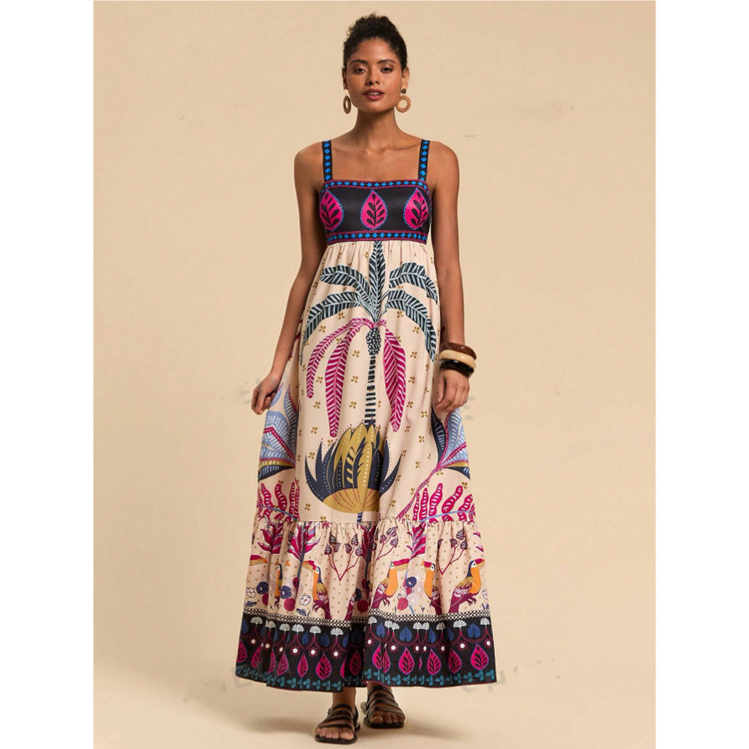 New Womens beach floral dresses Tropical Printed Leisure Resort casual Style Bohemian Dress maxi for woman women plus size