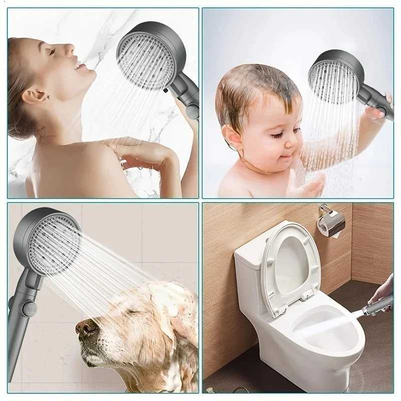 3Pcs/Set Adjustable Silver/Black Shower Head High Pressure Water Saving Shower Head With 5 ModesWall Mounted Bracket15M HoseM251120