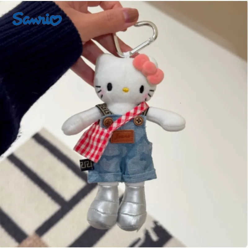 Sanrio Cute Hello Kitty Plush Doll Toy Love Buckle Keychain Pendant Bag Hanging Ornament Girly Overalls KT Cat Ragdoll Kids Gift H251120