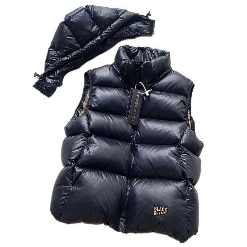 Down jacket with black and gold logo, white duck down vest for men and women, outerwear, long-sleeved short coat, thick and short winter 2025 model L2