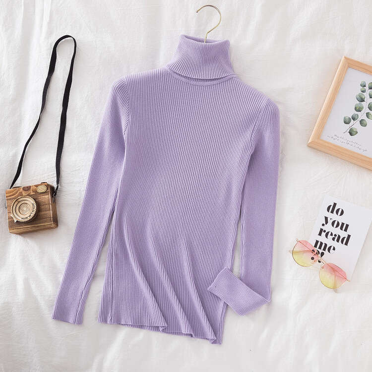 hoodie Women's Wear Long Sleeved High Neck Solid Color Korean Version Pullover (24 Colors) Knitted Base Sweater jacket