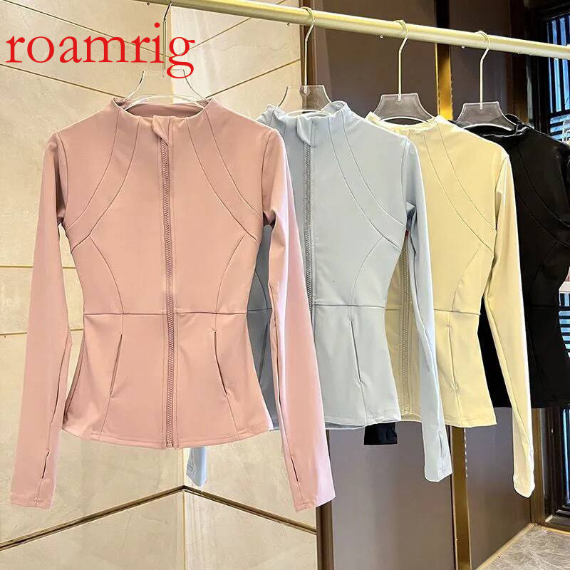 Spring summer sun protection women yoga jacket sports running coat standing collar long sleeve fiess wear tight mountain climbing clothes