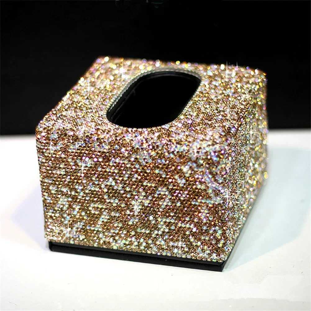 Luxury Shiny Crystal Small Size Car Tissue Box Pink Gold Purple White Home Office Use Tissue Box Paper Towel Case for Women Girl C2511200