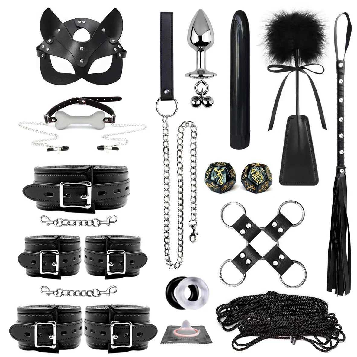 BDSM bondage restraint set sex bracelet whip anal bead butt plug anal plug bullet vibrator female adult S M fetish sex toyXJ250420