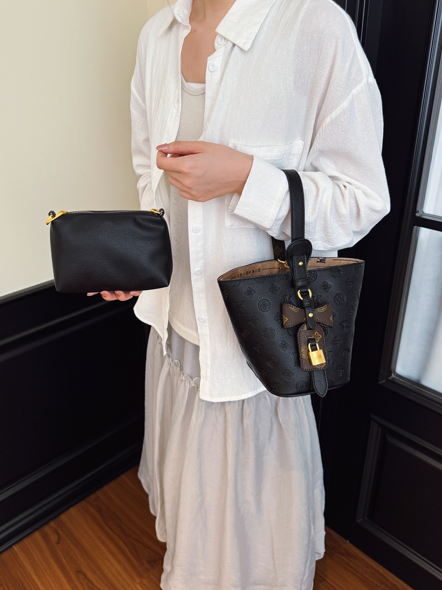 Old Flower Texture Printed Bucket Bag Ladies New Senior Sense Handbag Shoulder Armpit Crossbody Bag