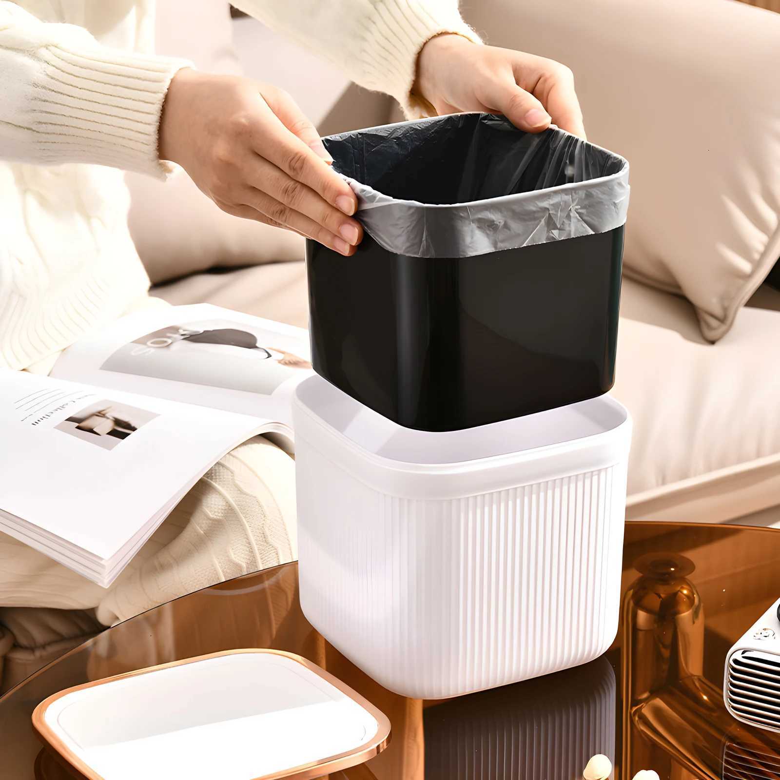 Press on desktop trash can rose gold edged office high aesthetic pop-up lid countertop trash can C251120