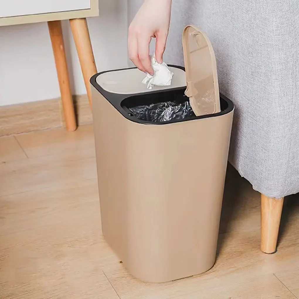 Dual Compartment Sorting Trash Push-button Trash Compartments Garbage Waste Can Dry Wet ified Trash for Home Office Kitchen C251120