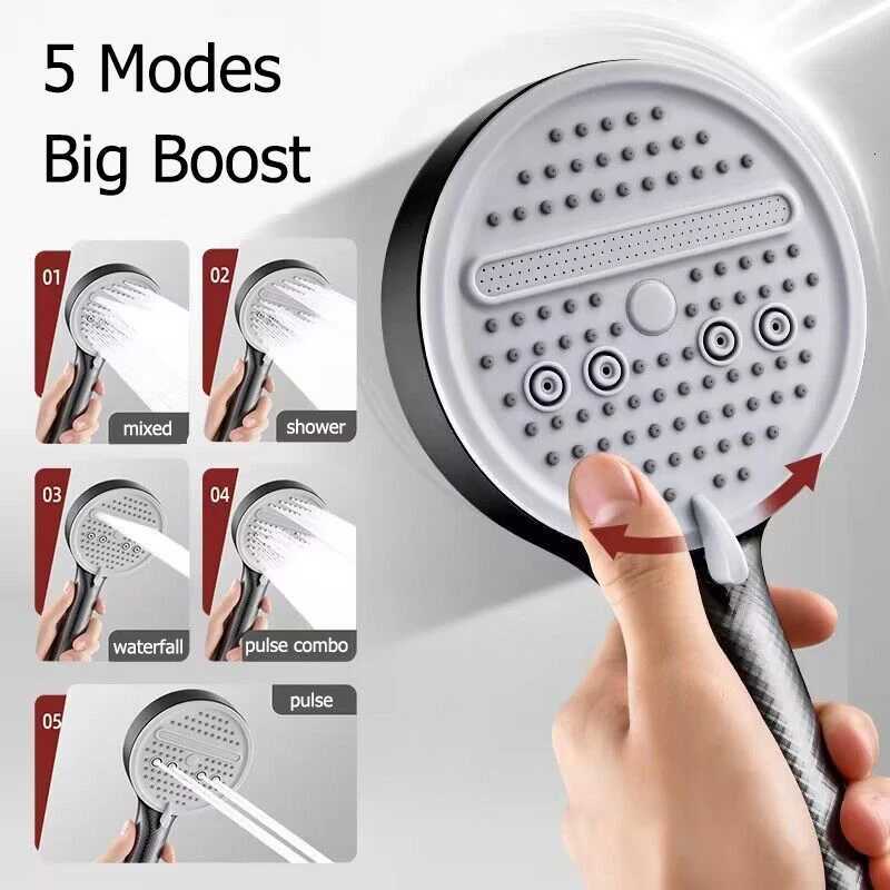 12CM Big Panel Pressurized Shower Head 5 Modes Adjustable Nozzle Water Saving Rainfall Shower Bathroom Faucet AccessoriesM251120