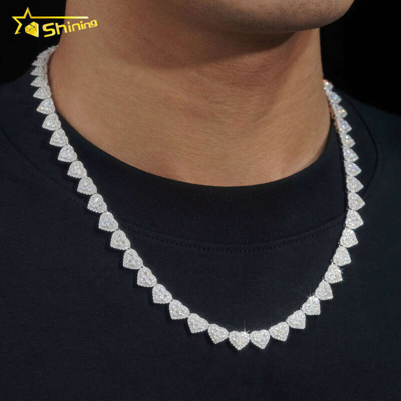 Heart-shaped Iced Out Bracelet S Gold Plated VVS-FL Silicon Stone fashion Chain Necklace