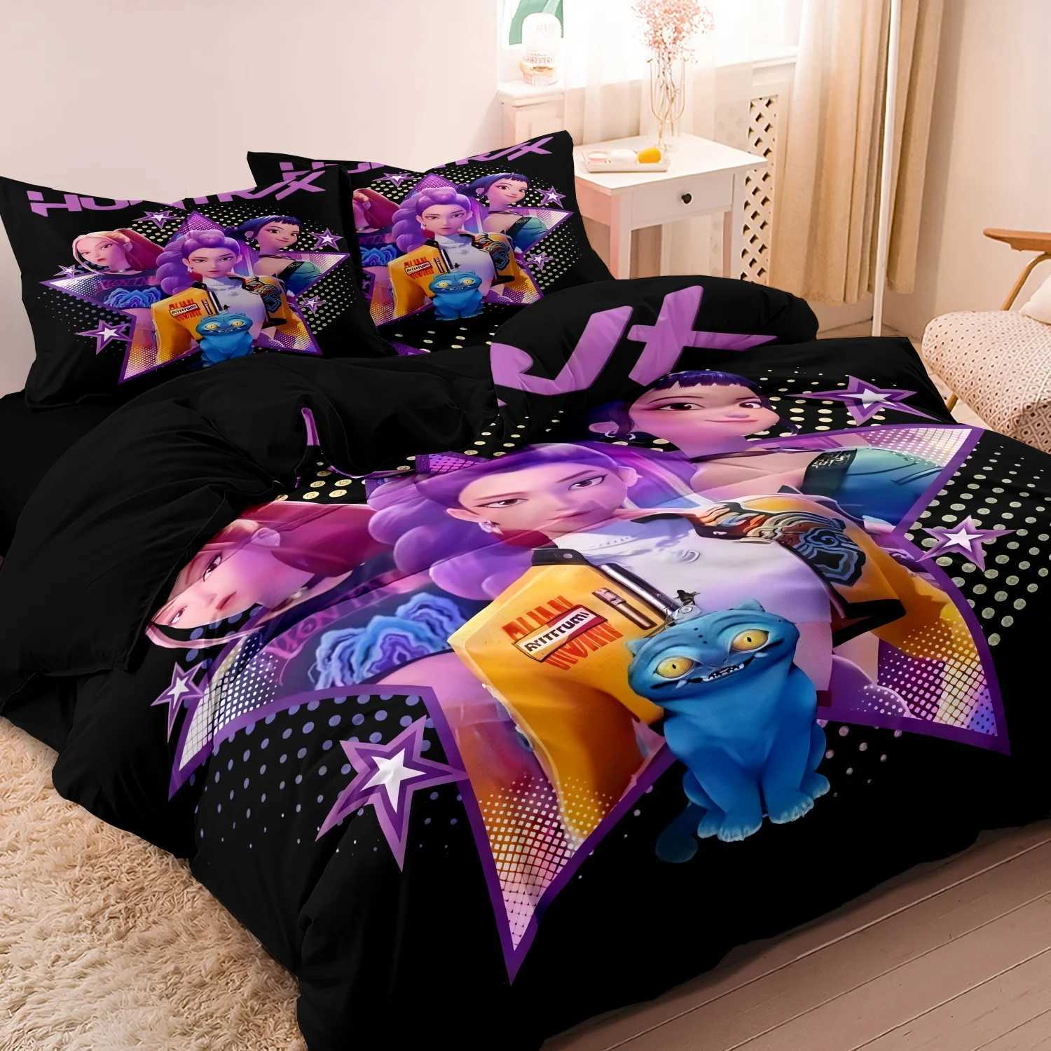 Kpop Demon Hunters Huntrix Bedding Set Single Twin Full Queen King Size Bed Set Adult Bedroom Sets Anime BedDuvet Cover W251120