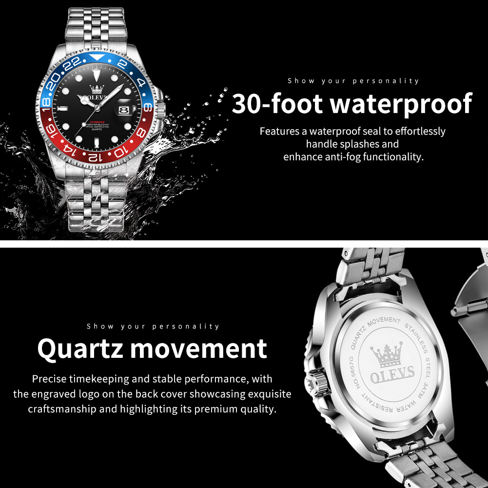 OLEVS Designer Men's Watch New GMT Quartz Watch Waterproof Outdoor Luxury Classic Men's Watch Luxury Watch Free Delivery And Wholesale