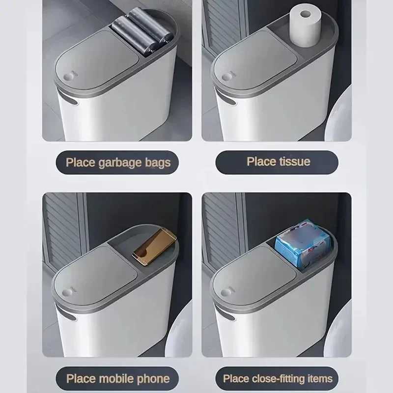 White Trash Can with Lid Home Bathroom Crevice Storage Bin Space Saving Kitchen Toilet Press Type Trash Can Household Items C251120