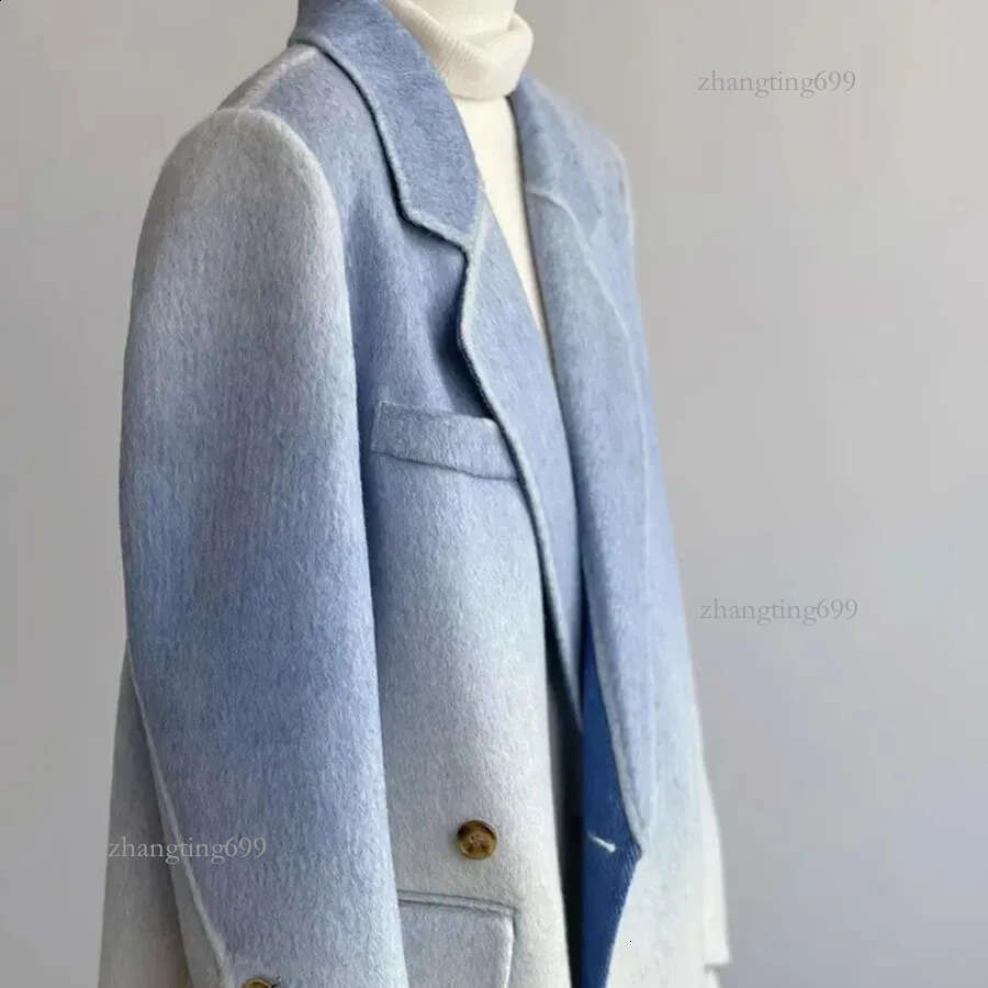 Elegant Blue Gradient White Overcoat Jacket For Women Highend Winter Woolen Goods Doublesided Zippered Clearance Sale 240823