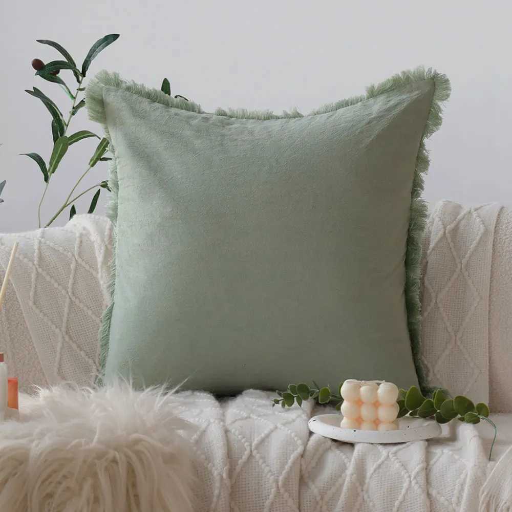 Pillow Case Light Green Cushion Cover With Tassel Home Decor Living Room Decorative Throw Cover Nordic Style Funda Cojin case C251120