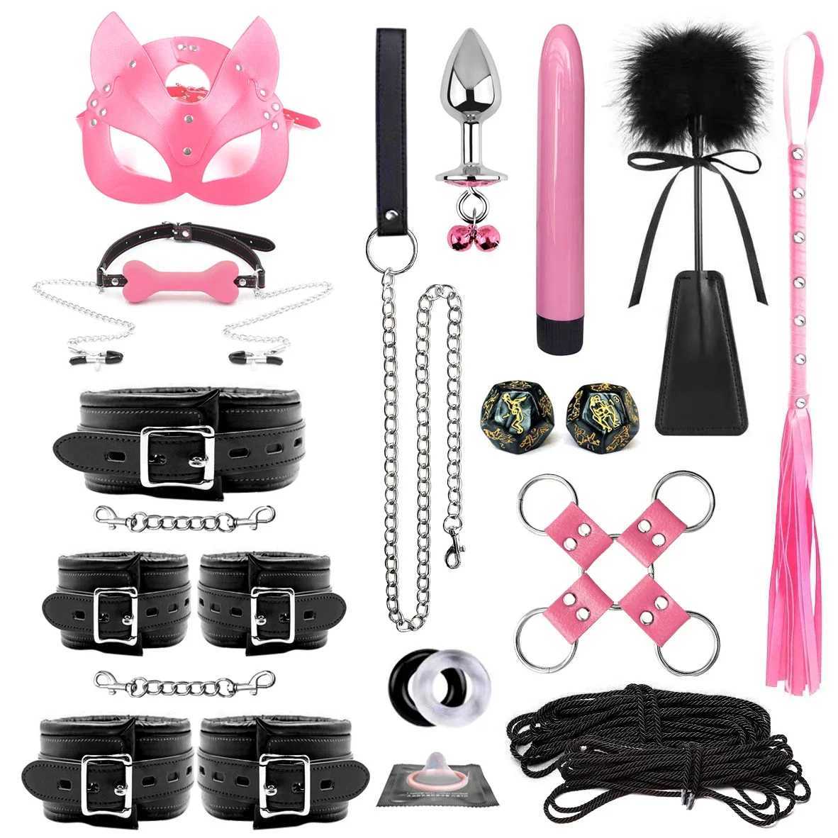 BDSM bondage restraint set sex bracelet whip anal bead butt plug anal plug bullet vibrator female adult S M fetish sex toyXJ250420