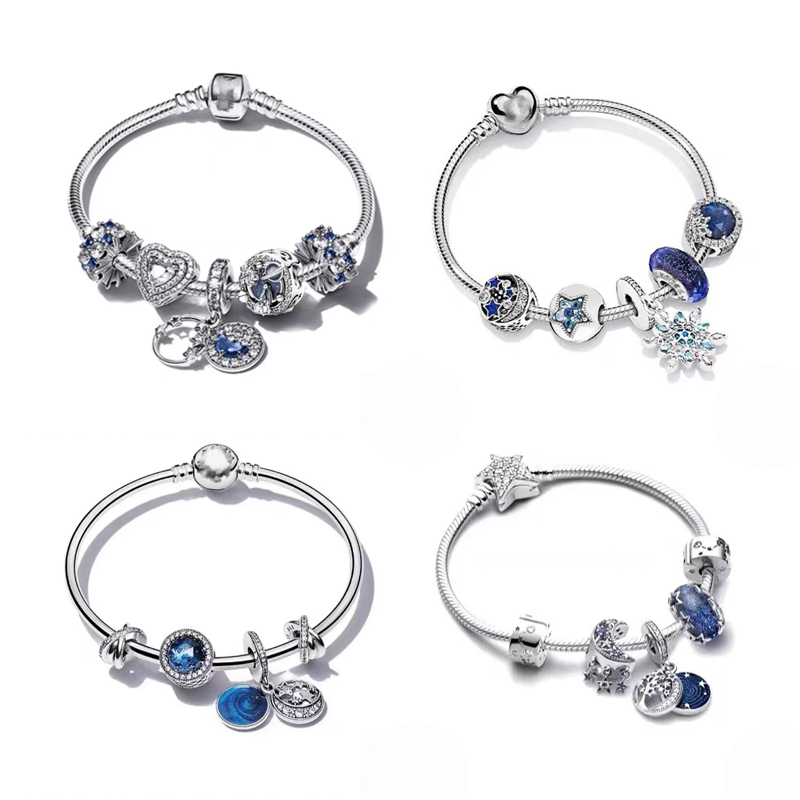 With Box Classic 925 Sterling Silver Bracelet Designer For Women Star and Moon Bead Charm Bracelet Designer Jewelry Woman Christmas Gift