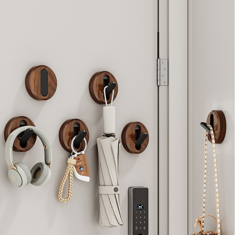 Walnut Wood Invisible Wall-Mounted Hidden Bathroom Folding Hook Wall Hanging Door Back Entrance Clothes Rack