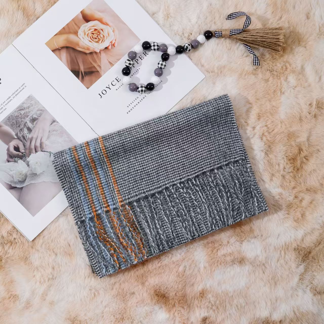 T518 scarf tassel scarf wool finished product dual-use hand-woven advanced winter solid color