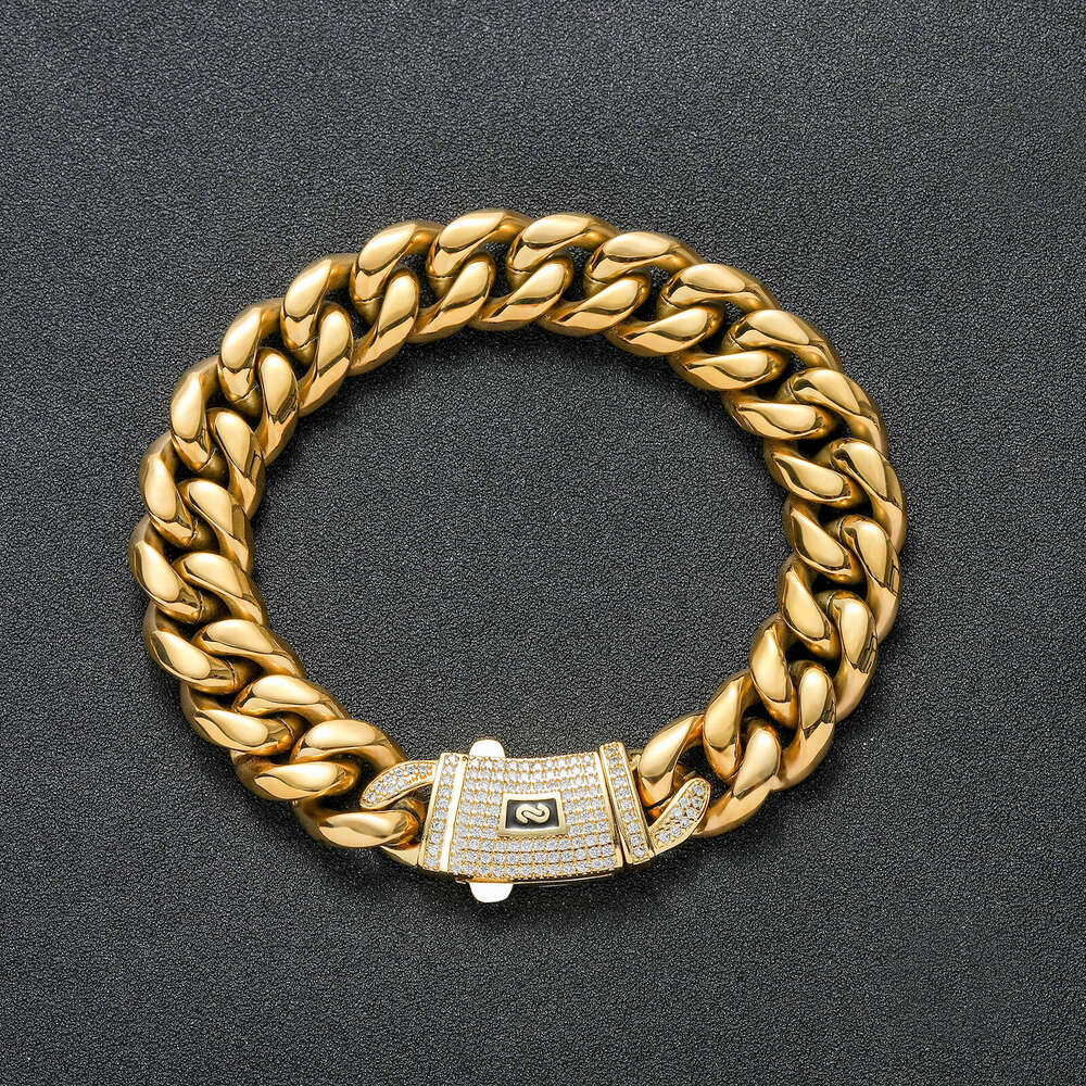 Luxury Designer 6mm-14mm Sterling Silver Necklace Encrypted 14K Gold Cuban Inlaid Ice Out VVS Moissanite Necklace Bracelet Free shipping