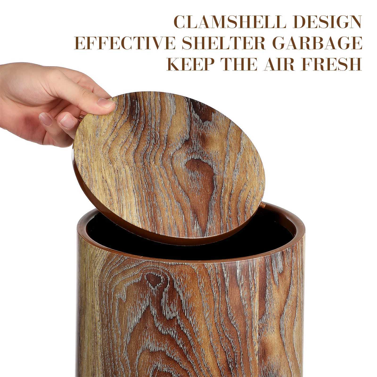 Retro Imitation Wood Grain Trash Can Swing Lid Garbage Bucket Plastic Waste Bin Kitchen Bathroom Household Merchandises Storage C251120