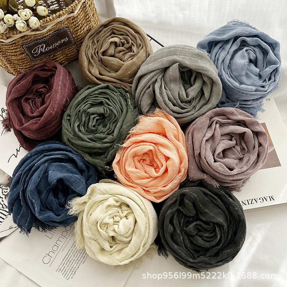 K458 2025 new spring and summer scarf women's thin medium-length scarf literary retro cotton scarf Southeast Asia cross-border