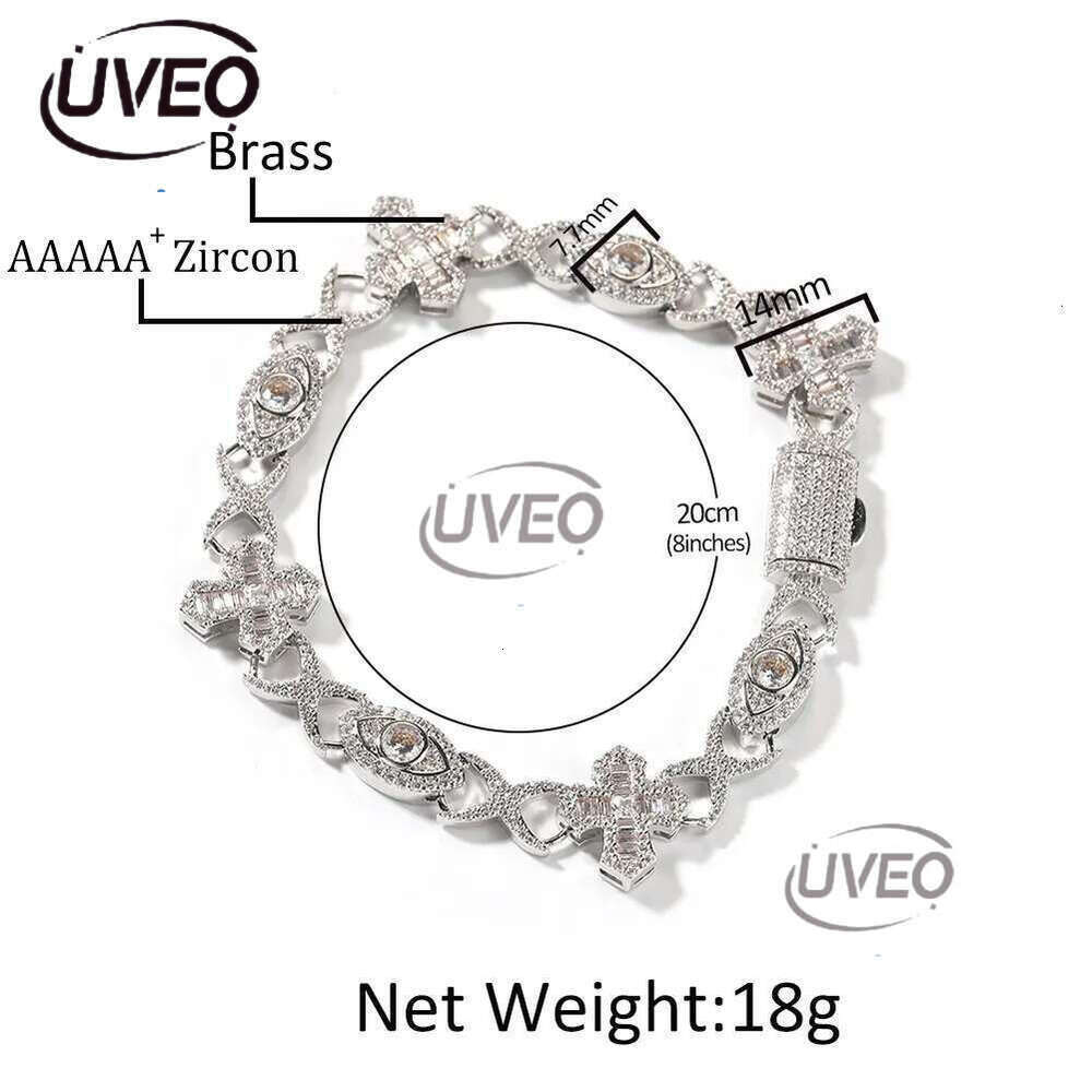 Luxury designer Hip Hop 14mm Cross Eye Cuban k Chain Ice Out VVS Moissanite Necklace Bracelet Men Women Free shipping