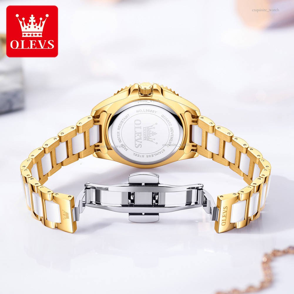 OLEVS Designer Men's Outdoor Diamond-encrusted Ceramic Strap Waterproof Quartz Watches Women's Watches Luxury Watches Free Delivery And Whol