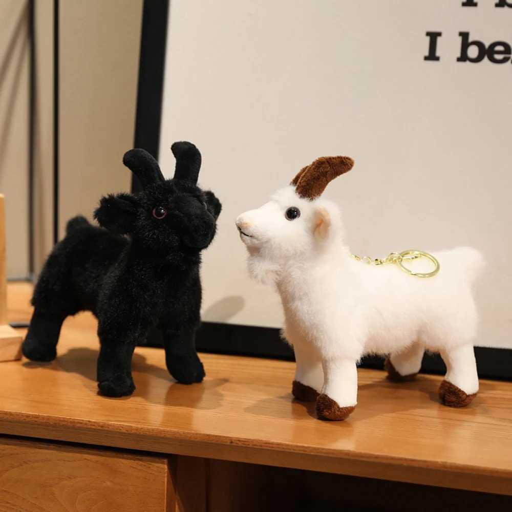 8 Inch Black Goat Plush Keychain Toys Realistic Stuffed White Goat Key Ring Holder Soft Dolls Functional Gifts For Friend C251202