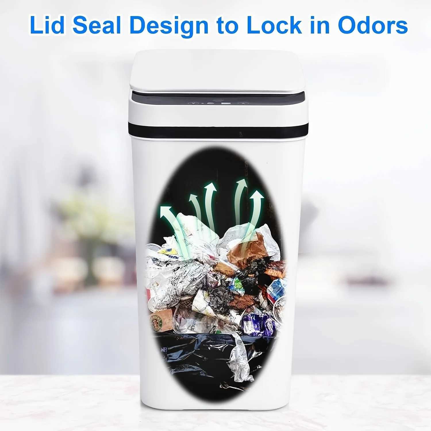 32-Gal Automatic Sensor Trash Can Touchless Narrow Bathroom Bin with Odor-Seng Lid Battery-Powered for Home Office C251120