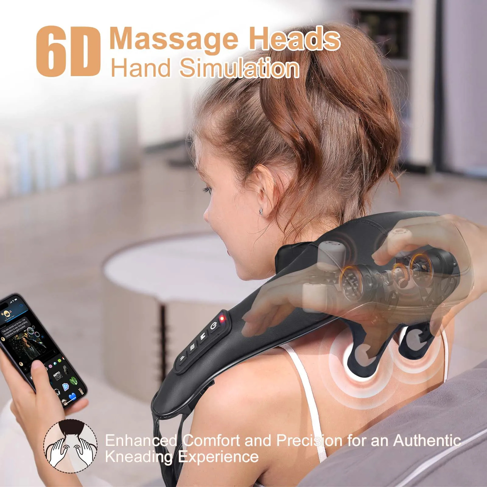 Masgre Shiatsu Back Neck Massager Cordless Shoulder Massager with Heat Electric Deep Tissue 3D Kneading Massage Pillow 251118