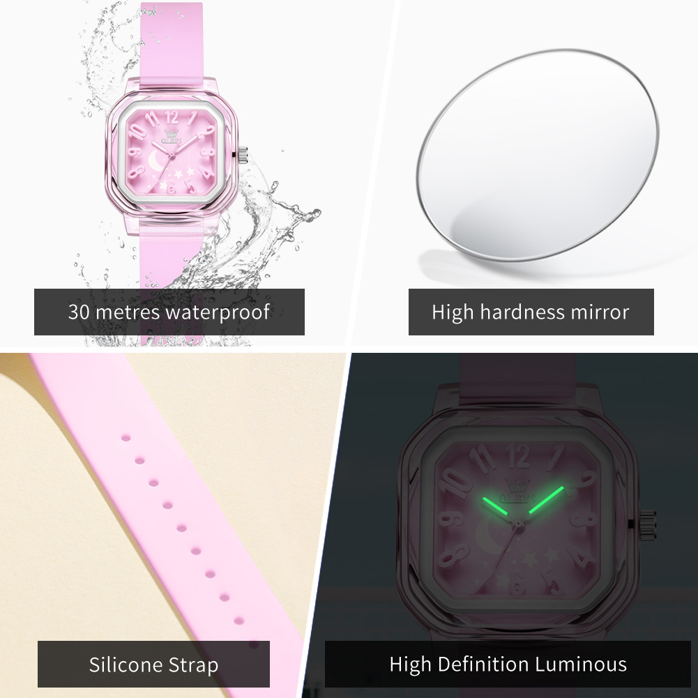 OLEVS Designer Ladies' Luxury Silicone Strap Waterproof Luminous Quartz Square Watch Offers Free Wholesale Delivery For Students And Children