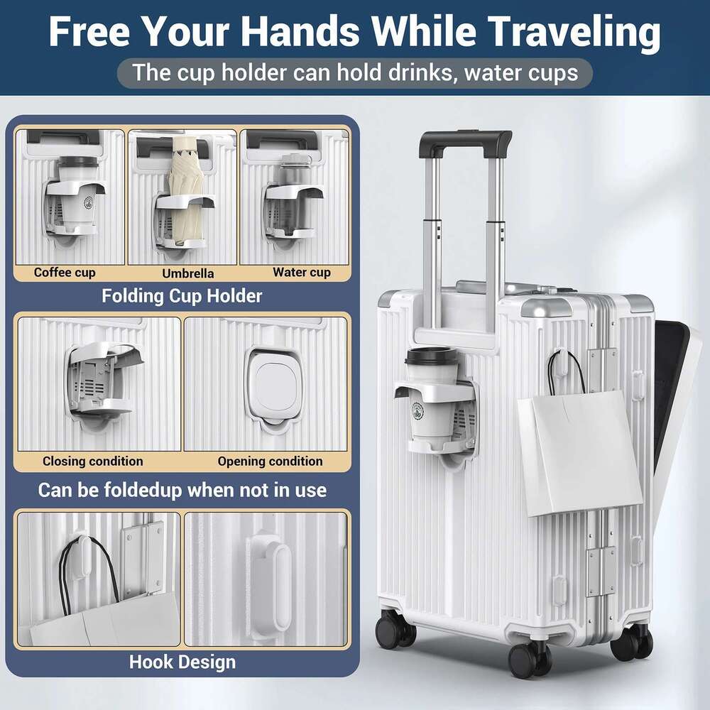 Aire Approved 22 inch Lage,Aluminum Framed Carry On Suitcase with Front Open Laptop Compartment/Pocket