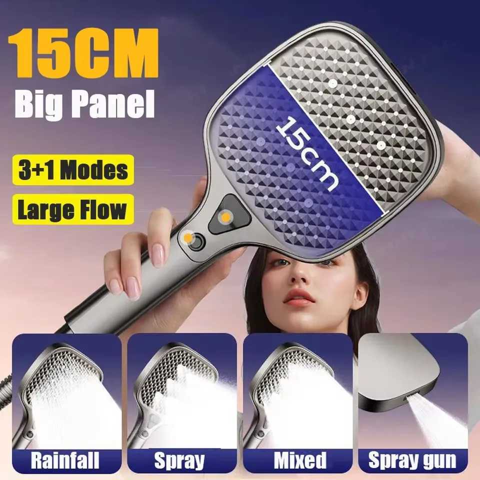 2025 New 15CM Large Panel Shower Head Set High-pressure Saving-water Shower 4 Modes Rainfall Spa Showerhead Bathroom AccessoriesM251120