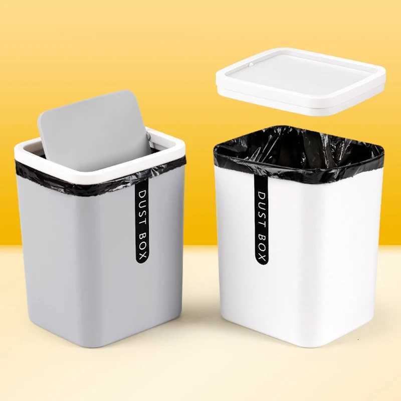 Trash Can Mini Wastebasket Plastic Swing Lid Bin Home Rubbish Waste Dustbin Kitchen Paper Wastebasket Shake Cover Storage Bucket C251120