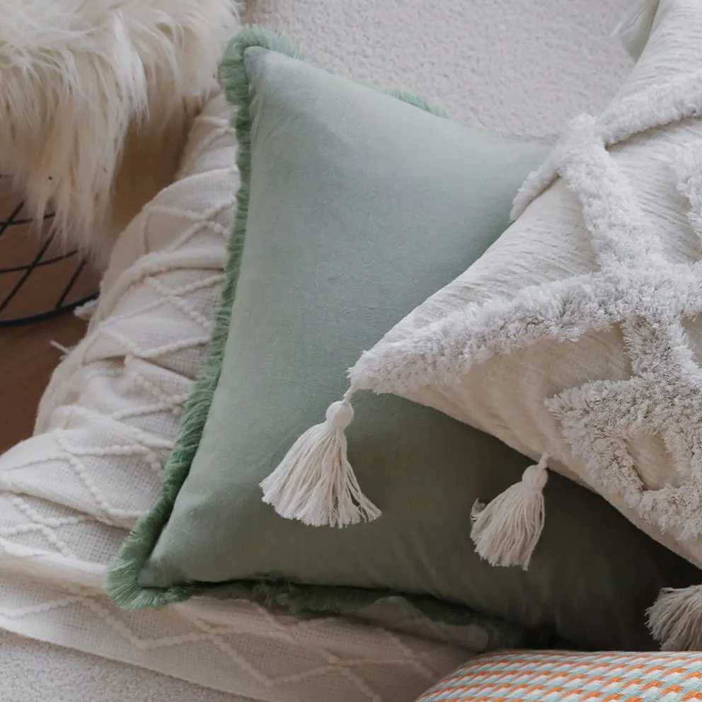 Pillow Case Light Green Cushion Cover With Tassel Home Decor Living Room Decorative Throw Cover Nordic Style Funda Cojin case C251120