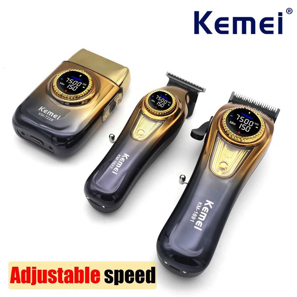 Kemei 1691 1677 T228 Professional Barber Cutting Machines Kit Rotation Speed Adjustment LED Display Mens Hair Clipper TrimmerT251120