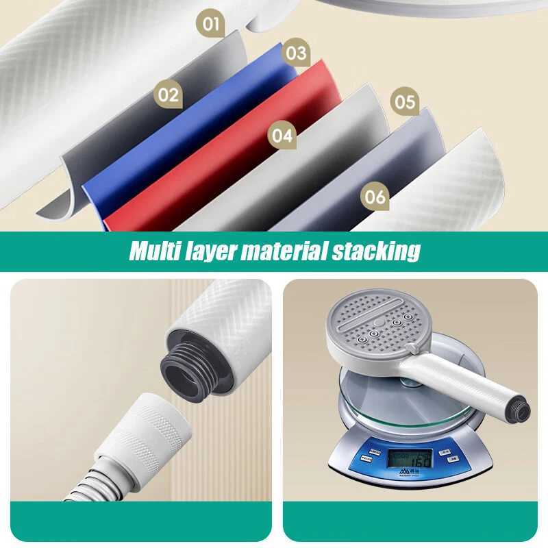 5 Modes Adjustable Shower Head Bathroom Water Saving Showerhead with Hose Base Carbon Fiber Pattern Bathroom AccessoriesM251120