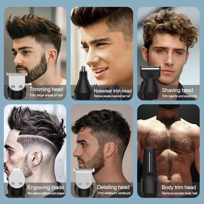 Unicorn 6-in-1 Multi functional Hair Cleaning Set Mens Shaver Metal Nose Hair Trimmer Convenient Hair Trimming MachineT251120