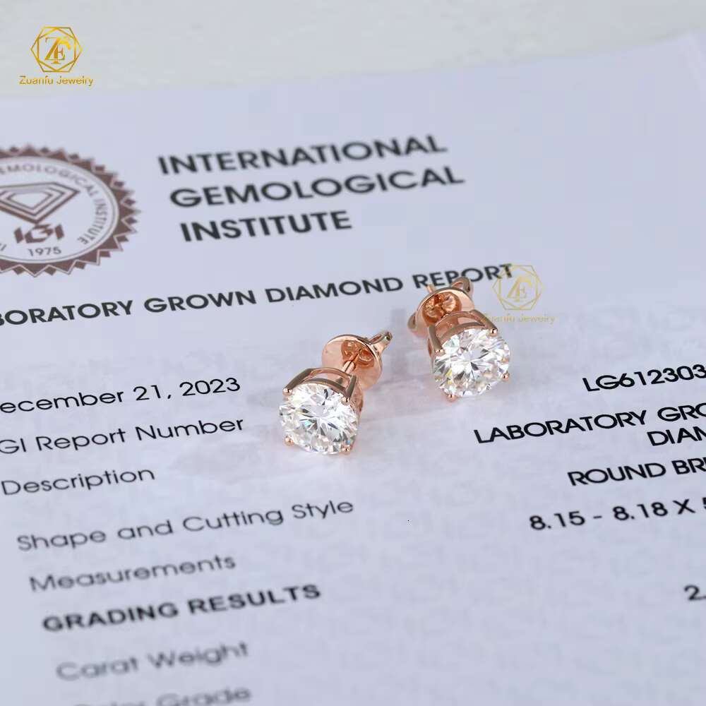 Hot Sale D Color VS1 IGI Certified 0.3ct 0.5ct 1ct 1.5ct 2ct Lab Diamond 14k 18k Real Gold Lab Grown Diamond Stud Earrings