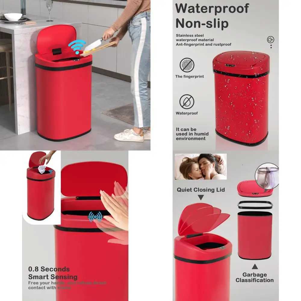 large 13-gallon stainless steel kitchen trash can with motion sensor and touchless operation C251120