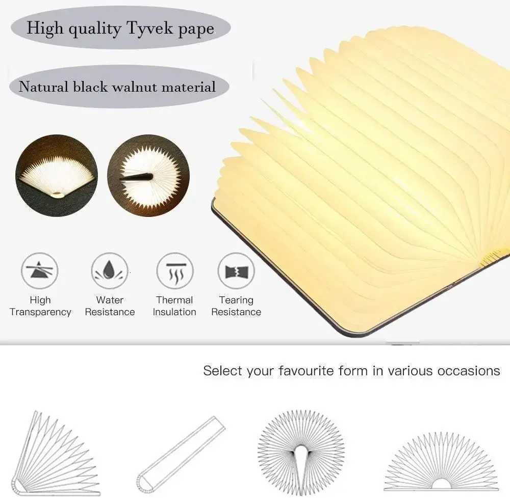 3D Folding Book Light LED Night Light 3-Color USB Charging Portable Wooden Magnetic Table Lamp Decoration Christmas Holiday Gift M251120