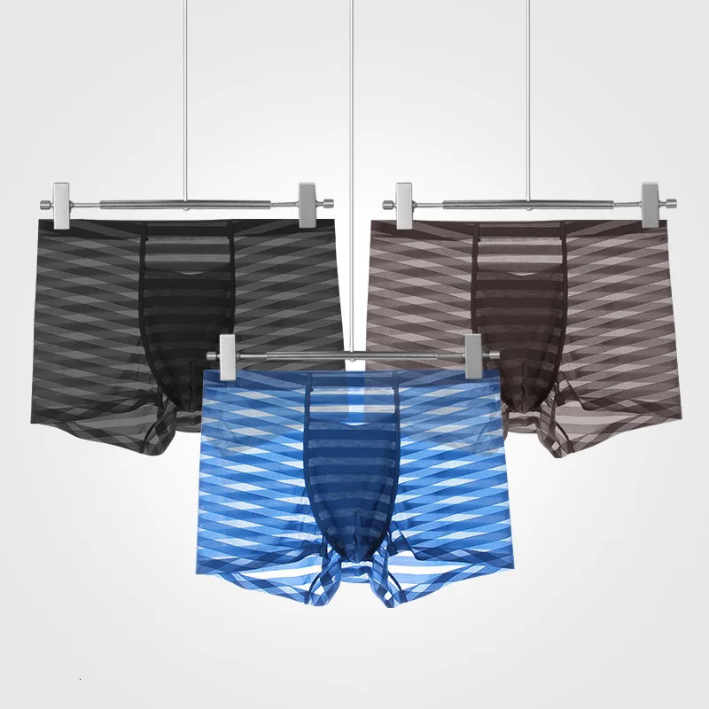 Mens underwear boxing shorts transparent ice silk mens breathable pockets Cueca Calzoncillo 250417