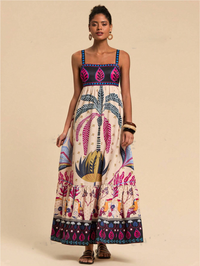 New Womens beach floral dresses Tropical Printed Leisure Resort casual Style Bohemian Dress maxi for woman women plus size